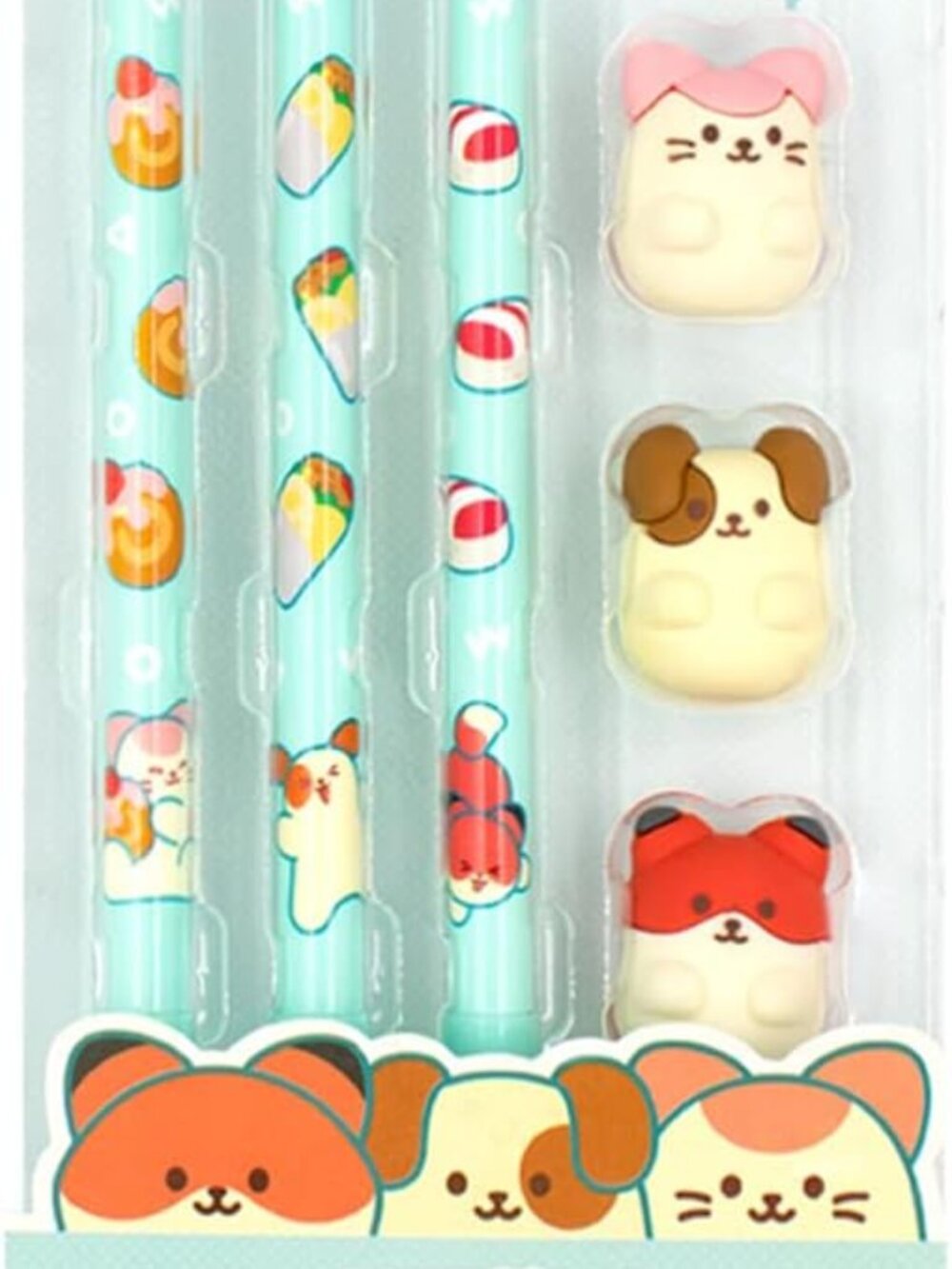 3 Anirollz Cute Animal Character Kitty Puppy Fox Gel Pens (Mint)